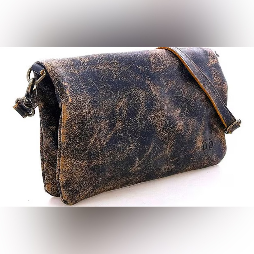 Bed Stu Distressed Black and Brown Leather Crossbody Bag